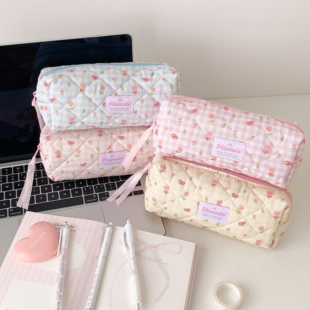 Quilted Floral Pattern Pencil Case