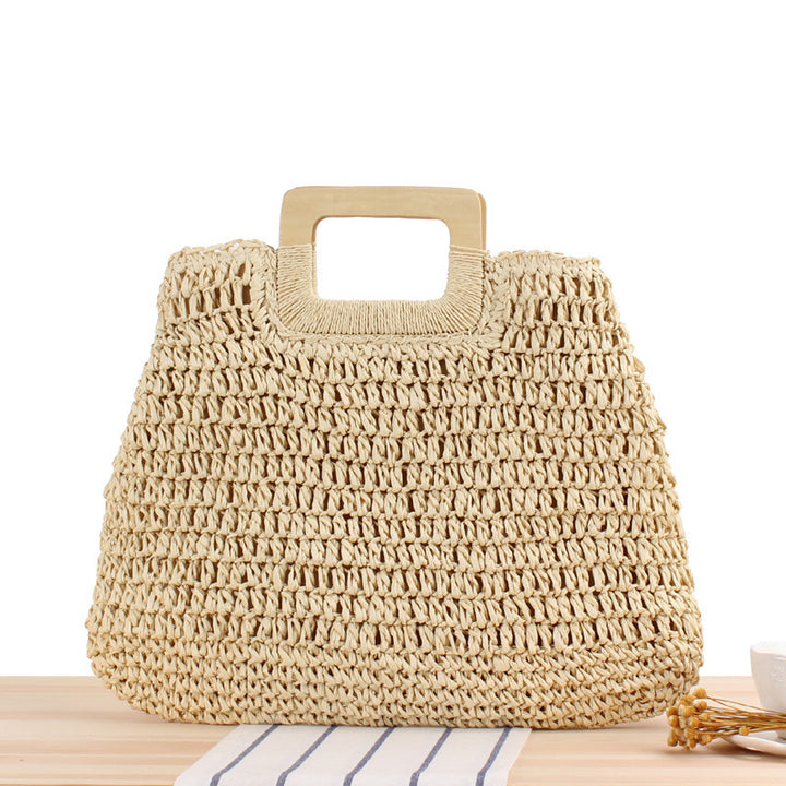 Macrame Tote Bag with Elegant Wooden Handle Kalsten