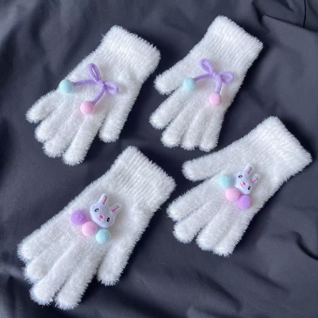 Cute Plush Rabbit-Themed Fingerless Gloves Kalsten
