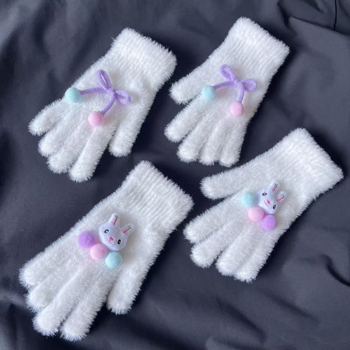 Cute Plush Rabbit-Themed Fingerless Gloves Kalsten