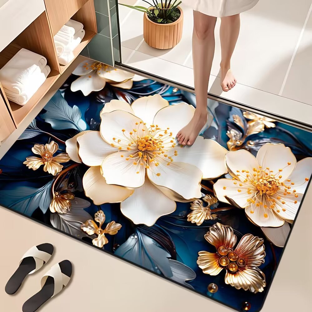 Floral Design Bathroom Mat Kalsten