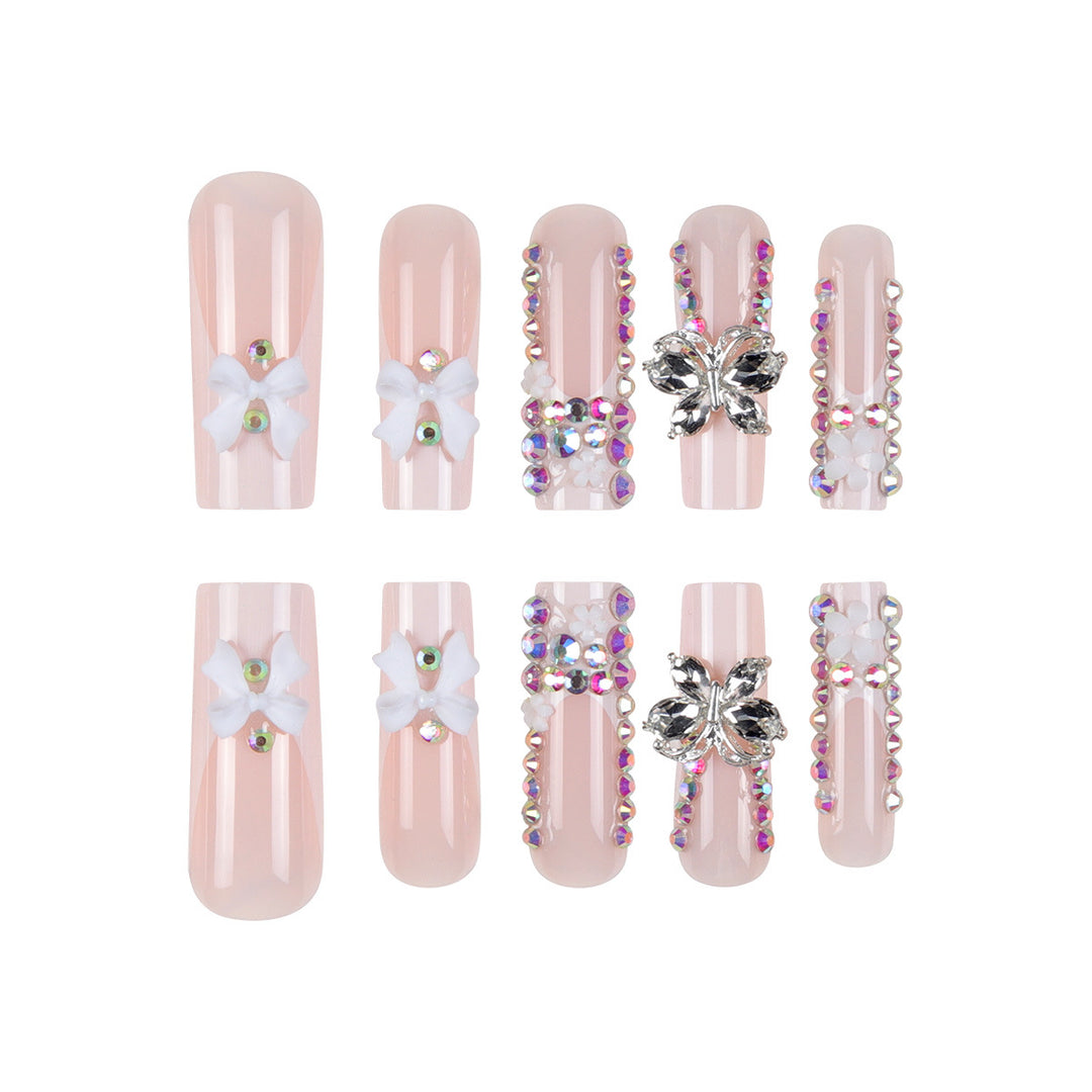 Decorative Long Press-On Nails with Floral and Rhinestone Accents Kalsten