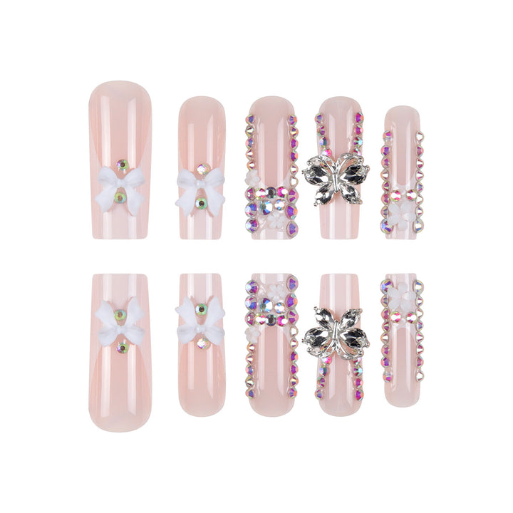 Decorative Long Press-On Nails with Floral and Rhinestone Accents Kalsten