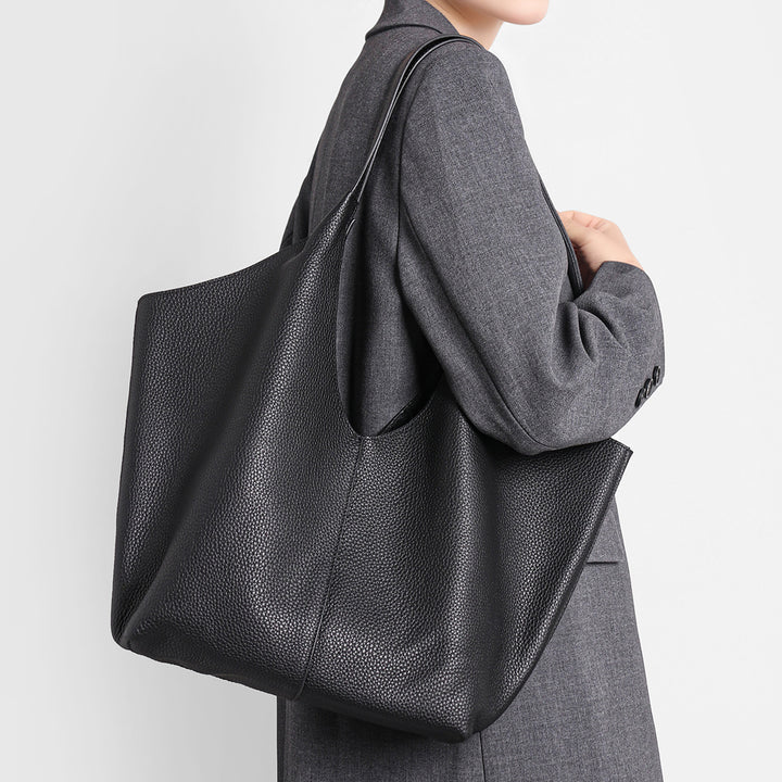 Pebbled Leather Large Shoulder Tote Bag