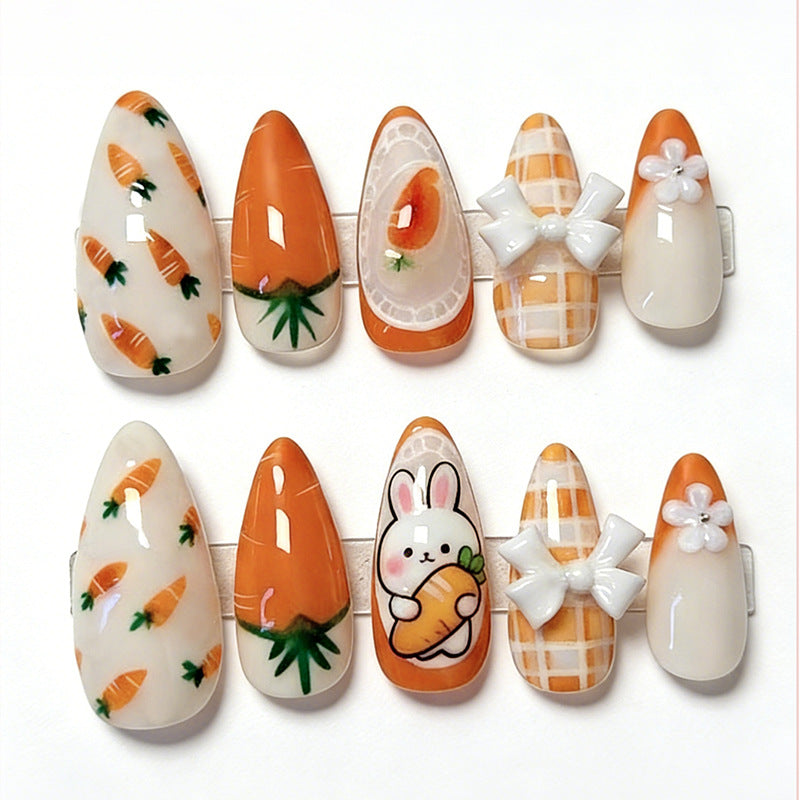 Artificial nail set with spring-like carrot and rabbit pattern Kalsten