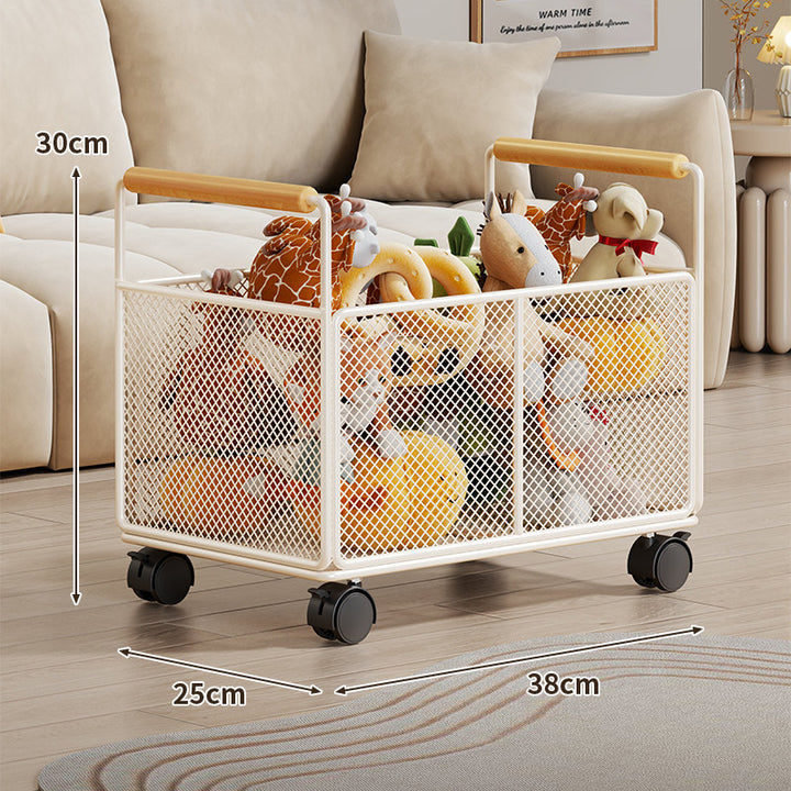 Breathable Diamond Mesh Toy & Home Storage Bin with Ergonomic Wooden Top Handles