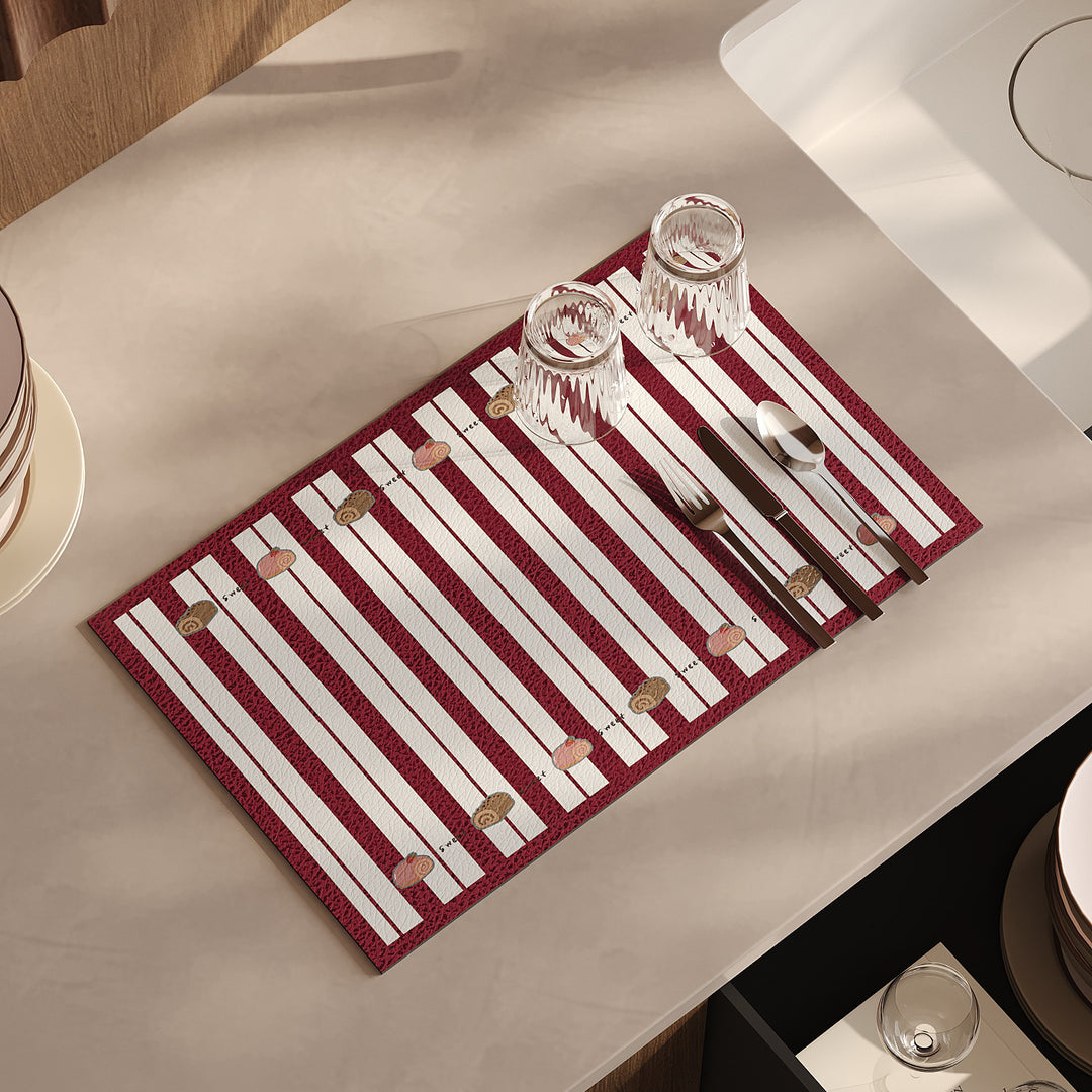 Striped Faux-Leather Table Placemat with Decorative Snail Print