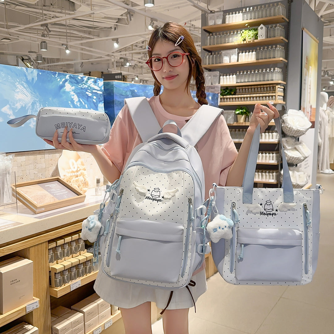 Stylish Dot-Printed Backpack with Decorative Accents Kalsten