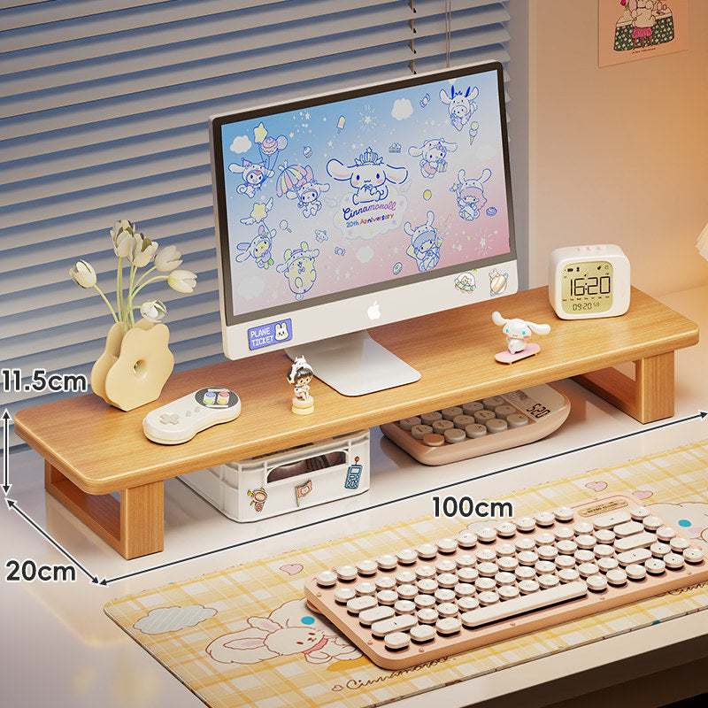 Bamboo Desktop Monitor Riser with Under-Shelf Keyboard Storage and Cable Management
