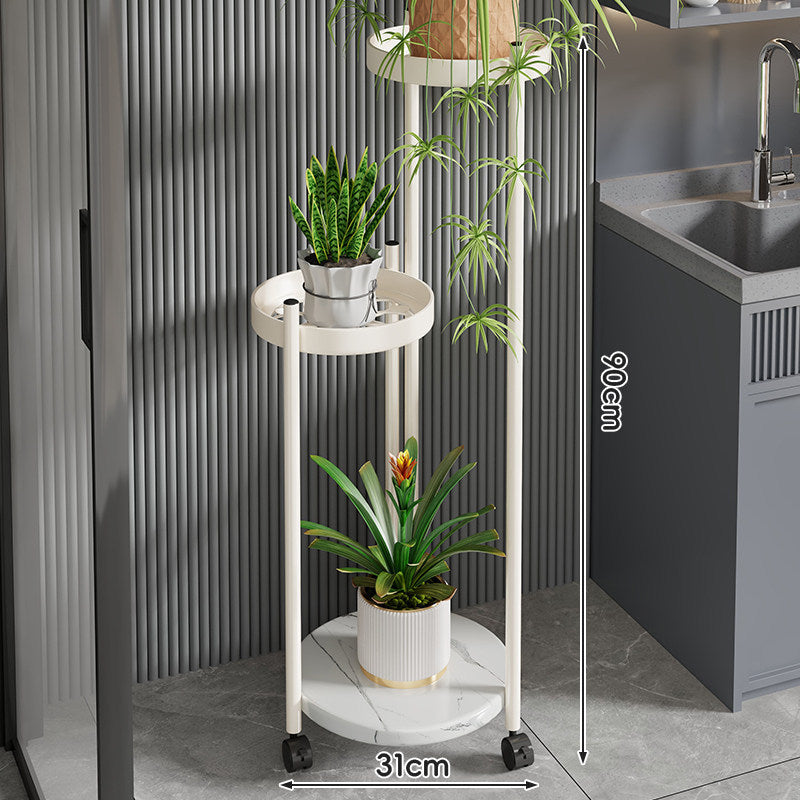 Rolling Vertical Plant Stand with Marble-Effect Base and Locking Casters