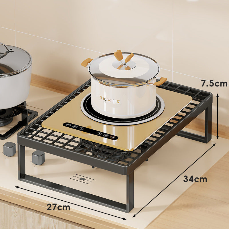Elevated Stove Shelf Rack with Grid Top and Heat-Resistant Metal Frame
