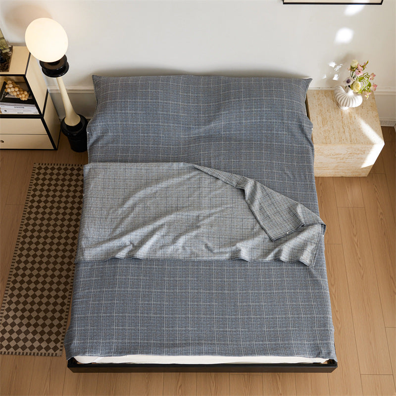 Reversible duvet cover set made of cotton-linen blend with fine check pattern