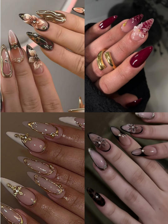 Acrylic Nail Set with Elegant Bows and Glamorous Accent Kalsten
