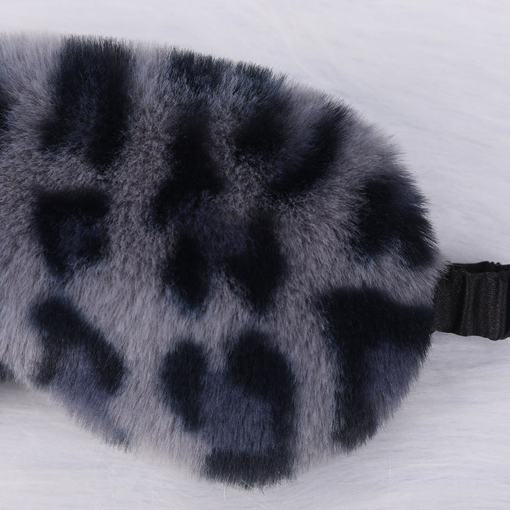 Women's luxury faux fur sleep mask with leopard print, extra soft padding and elastic comfort band Kalsten