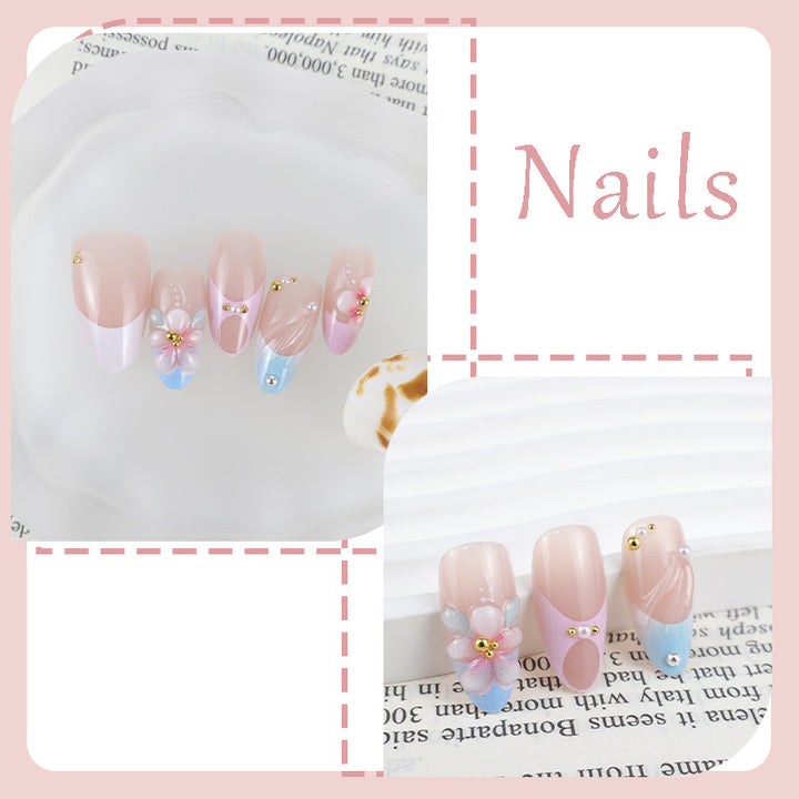 Artificial nail set with romantic floral motifs and elegant accents Kalsten
