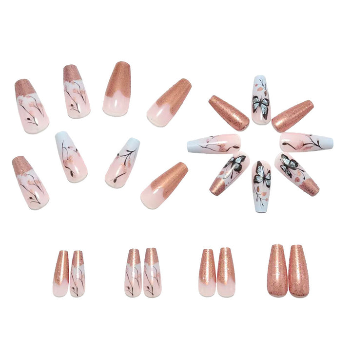 Acrylic nails with elegant butterfly design and glitter effects Kalsten