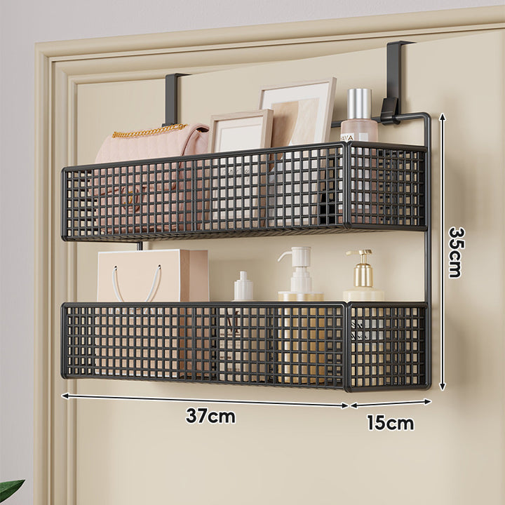 Over-Door Hanging Double-Tier Ventilated Mesh Storage Basket Organizer with Hooks