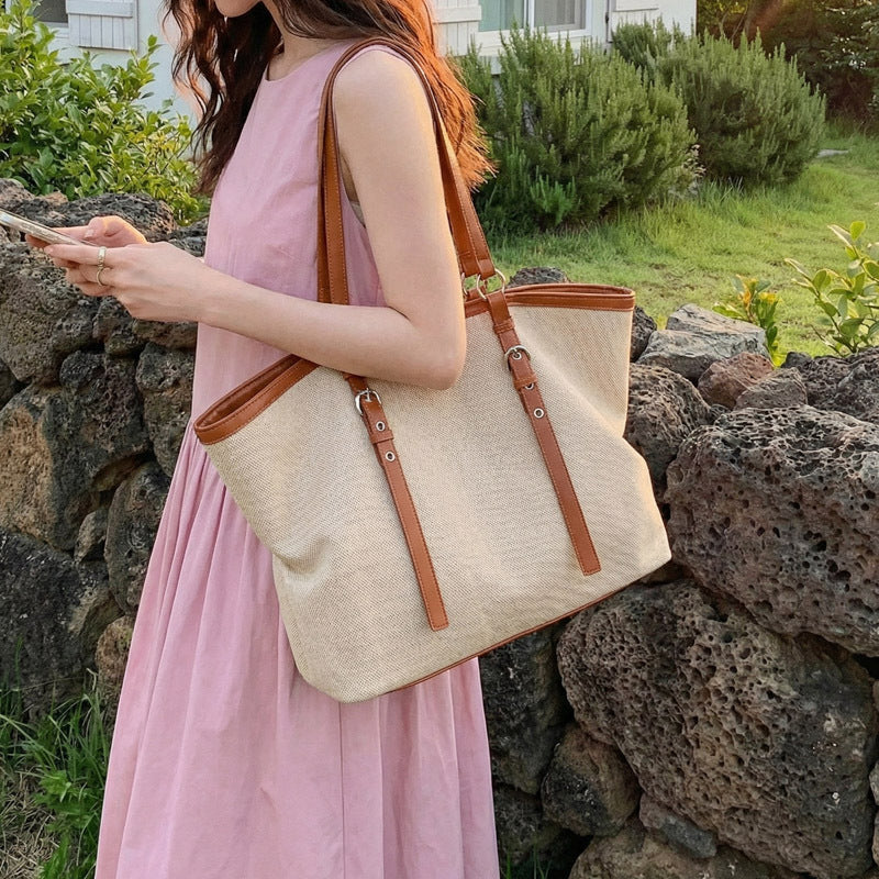 Versatile Canvas Tote Bag with Leather Accents