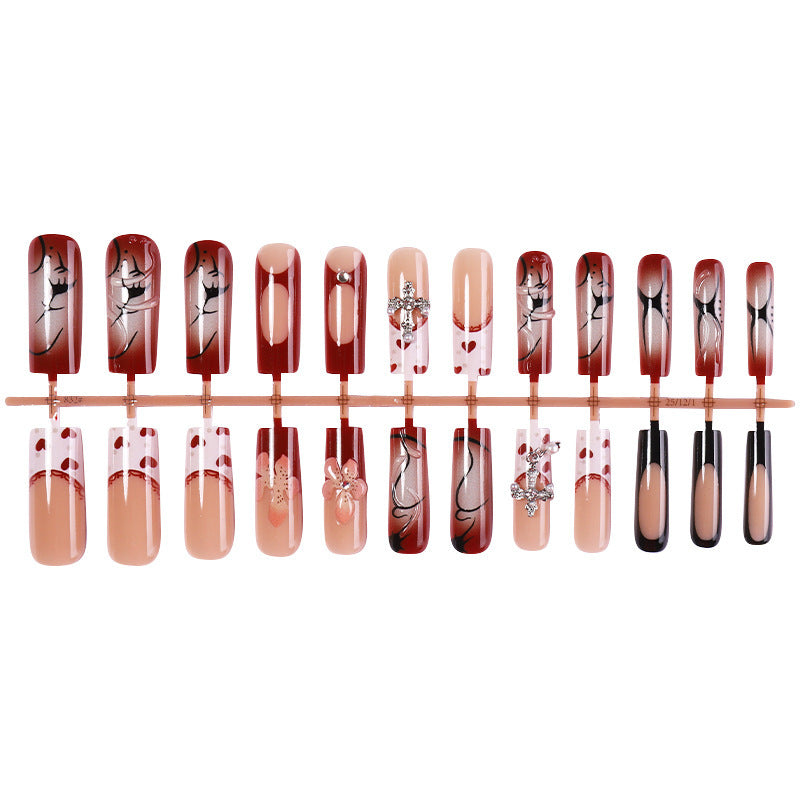 Artificial nail set with romantic flower and heart designs Kalsten