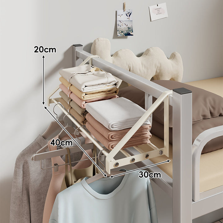 Bed-Frame Overhead Clothes & Linen Rack with Hanger Bar and Foldable Shelf
