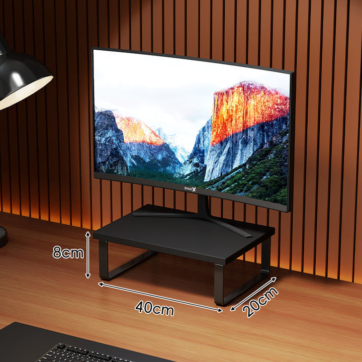 Compact Wooden Monitor Riser with Metal Frame and Under-Shelf Storage