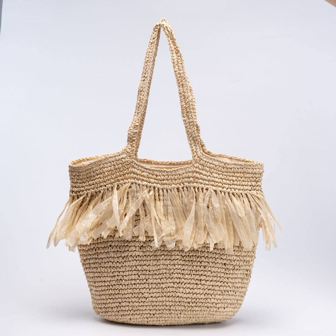 Elegant straw bag with fringed accents Kalsten