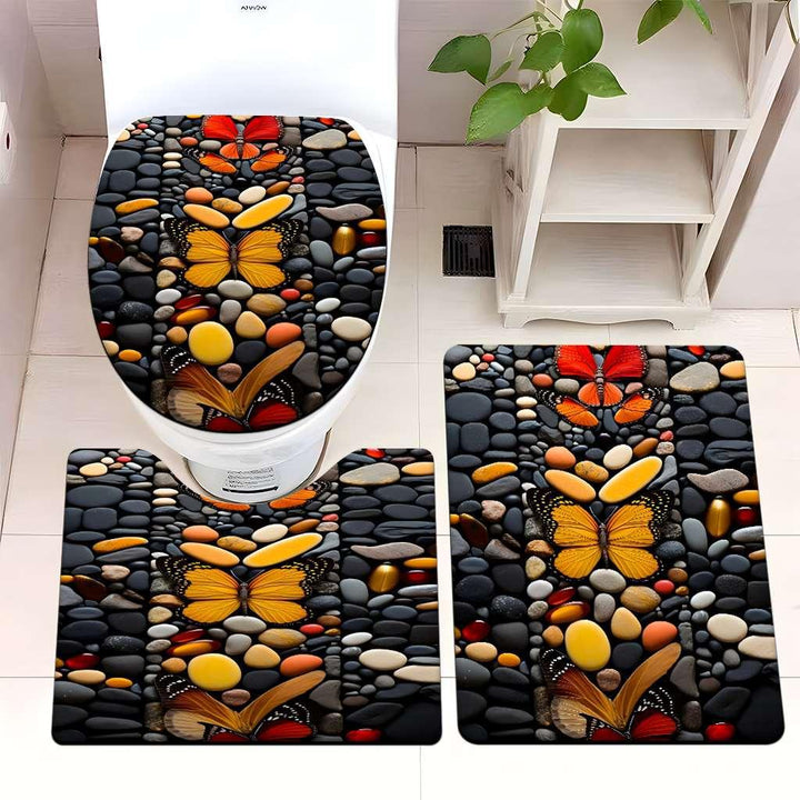 Decorative Rock and Butterfly Bathroom Mat Set Kalsten