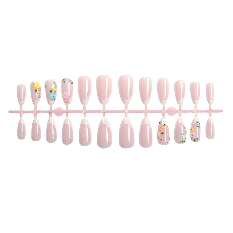 Decorative Press-On Nail Set with Floral Accents