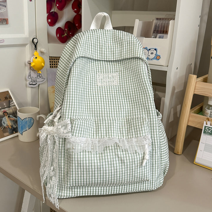 Charming Striped Lace-Trimmed Backpack Kalsten