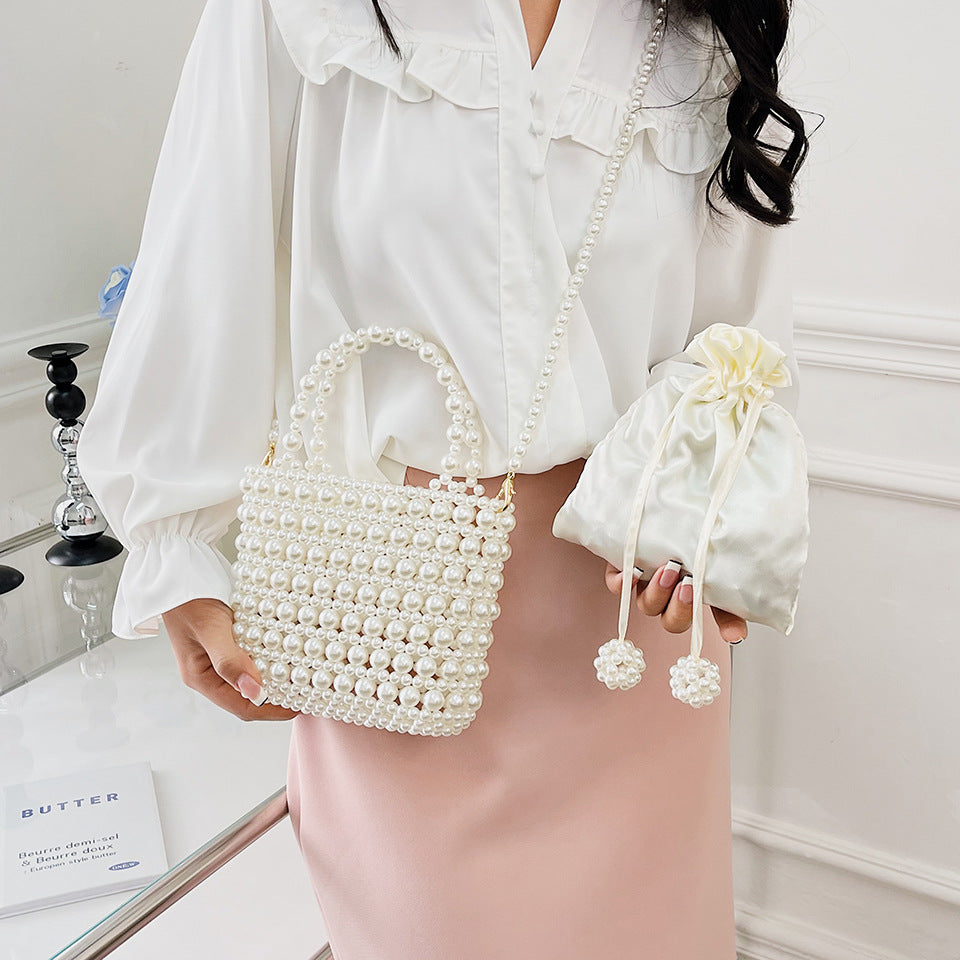 Pearl-Embellished Floral Evening Handbag