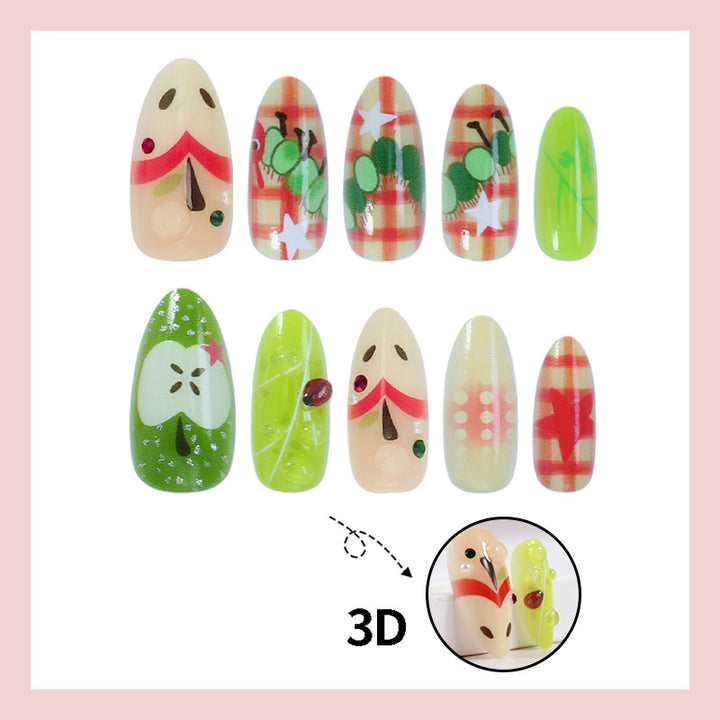 Artificial nail set with cheerful fruit motifs and creative details Kalsten