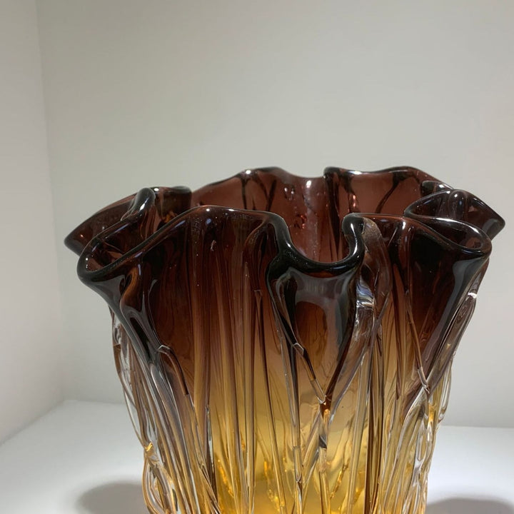Handblown Textured Ruffled-Rim Gradient Glass Vase Set Kalsten