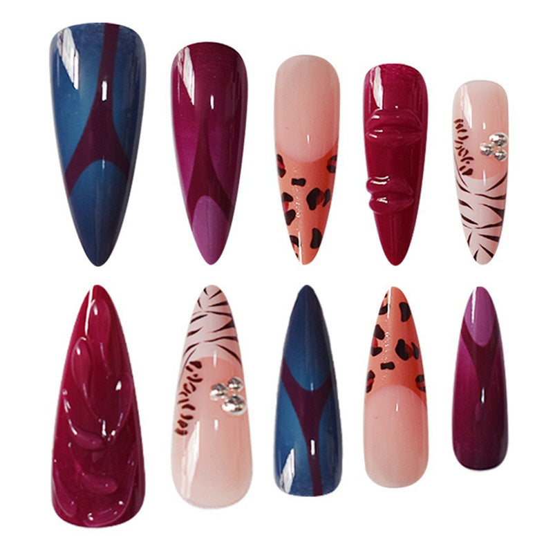Artistic Stiletto Press-On Nail Art Set with Unique Patterns Kalsten