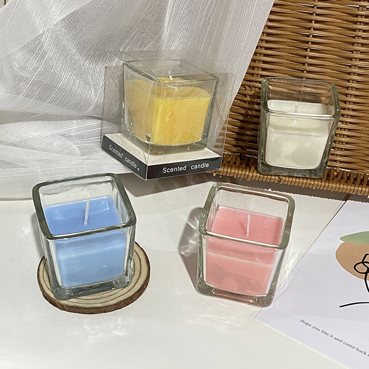 Square Glass Votive Scented Soy Candle with Cotton Wick Minimalist Vessel