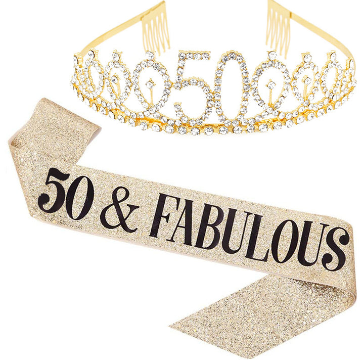 Girl Glittering Birthday Crown and Sash Set Kalsten
