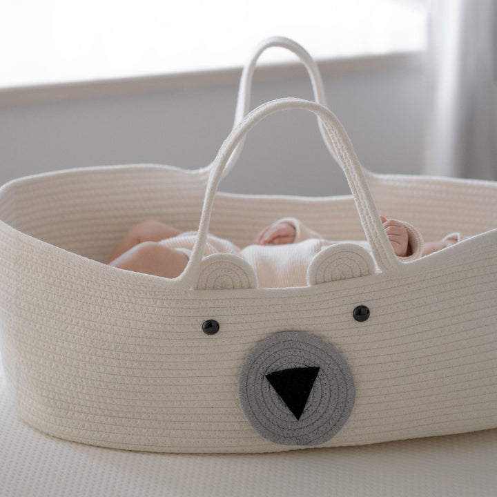 Woven Rope Storage Tote Bag with Animal Face Accent