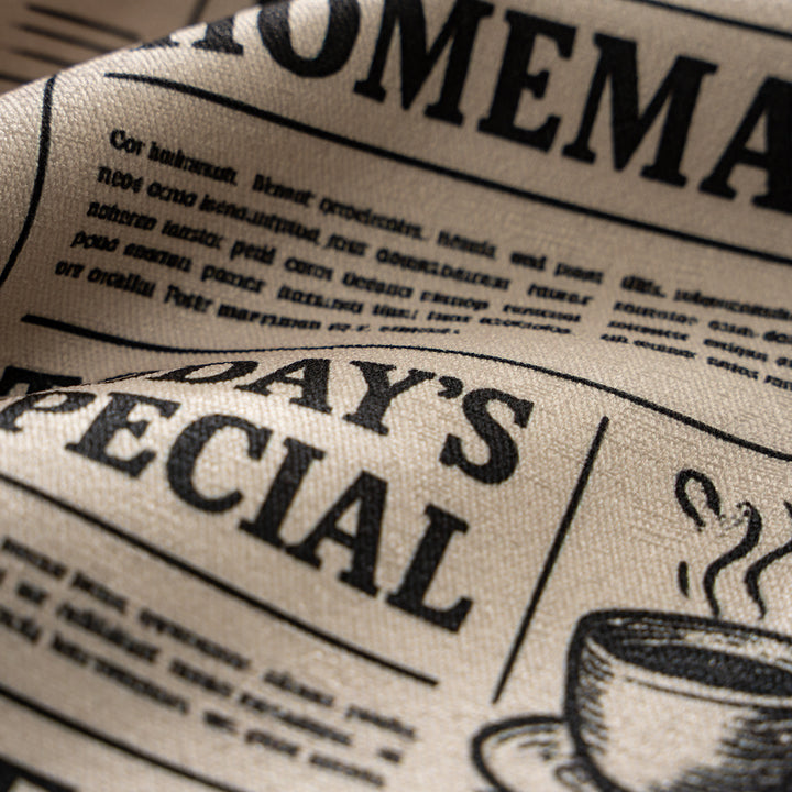 Kitchen runner rug in retro food newspaper print