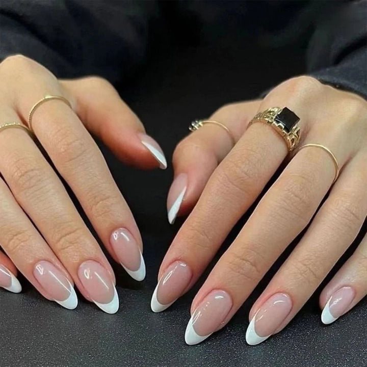 Elegant French Tip Almond-Shaped Nail Extensions Kalsten