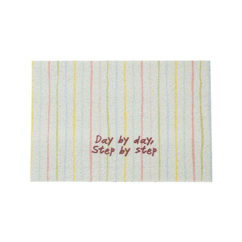 Woven door mat with welcome inscription, striped pattern and non-slip back