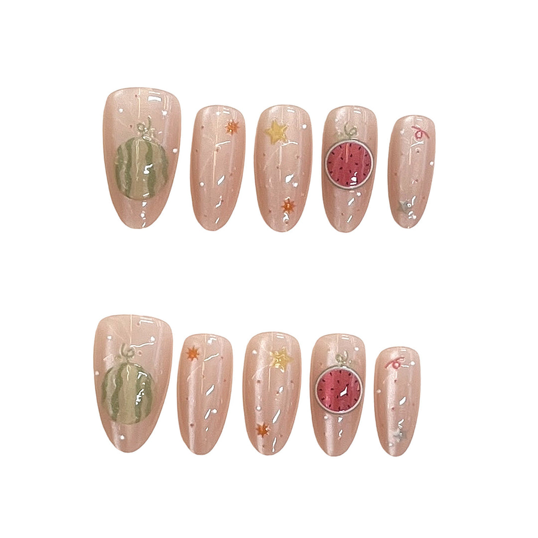 Artistic Press-On Nail Set with Elegant Fruit Designs Kalsten