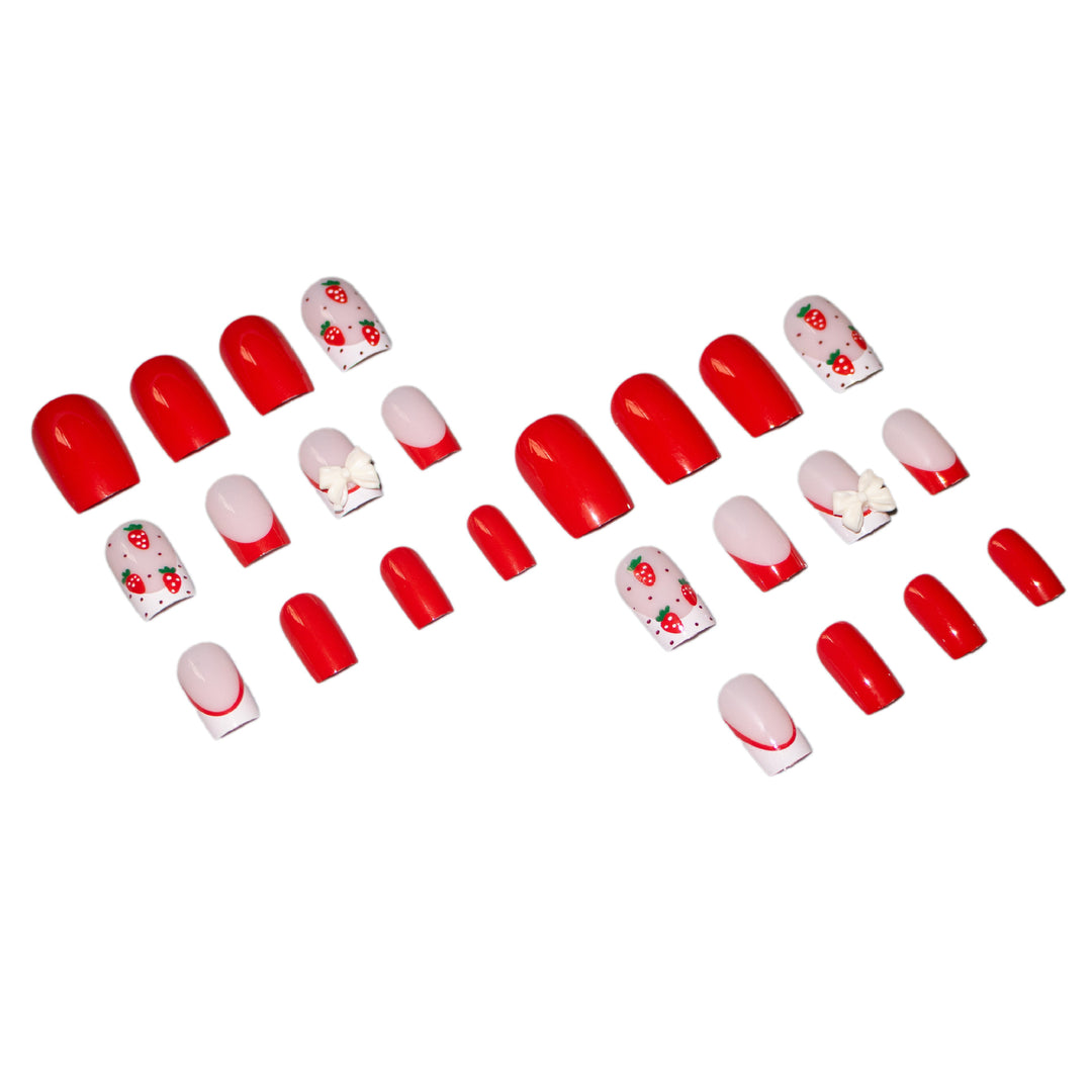 Artistic Strawberry-Inspired Nail Art Set