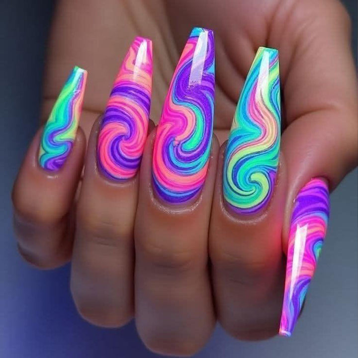 Artificial Nails in Colorful Swirl Design Kalsten