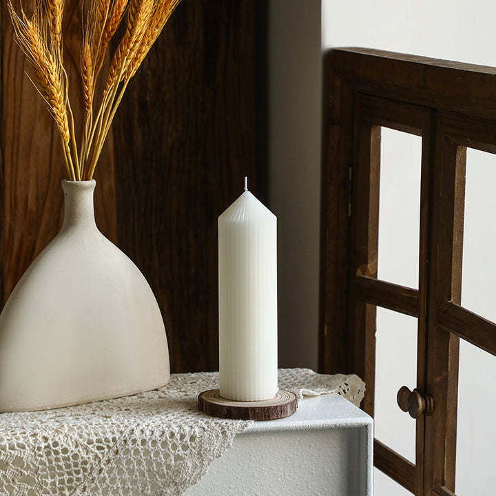 Vertical-Ribbed Unscented Pillar Candle for Mantel & Centerpiece