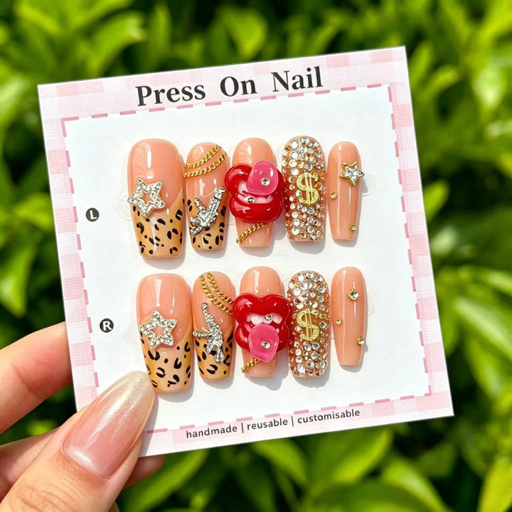 Artistic Cherry-Inspired Press-On Nails
