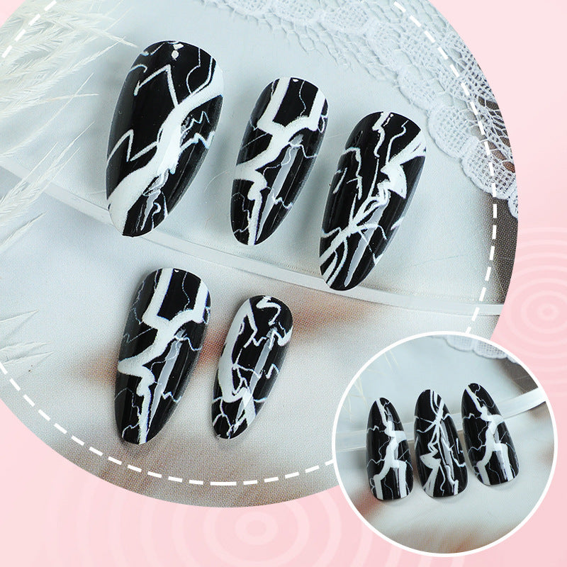 Stylish Artistic Press-On Nail Art Set with Lightning Design