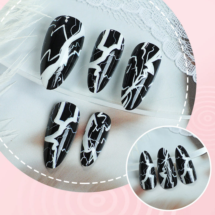 Stylish Artistic Press-On Nail Art Set with Lightning Design
