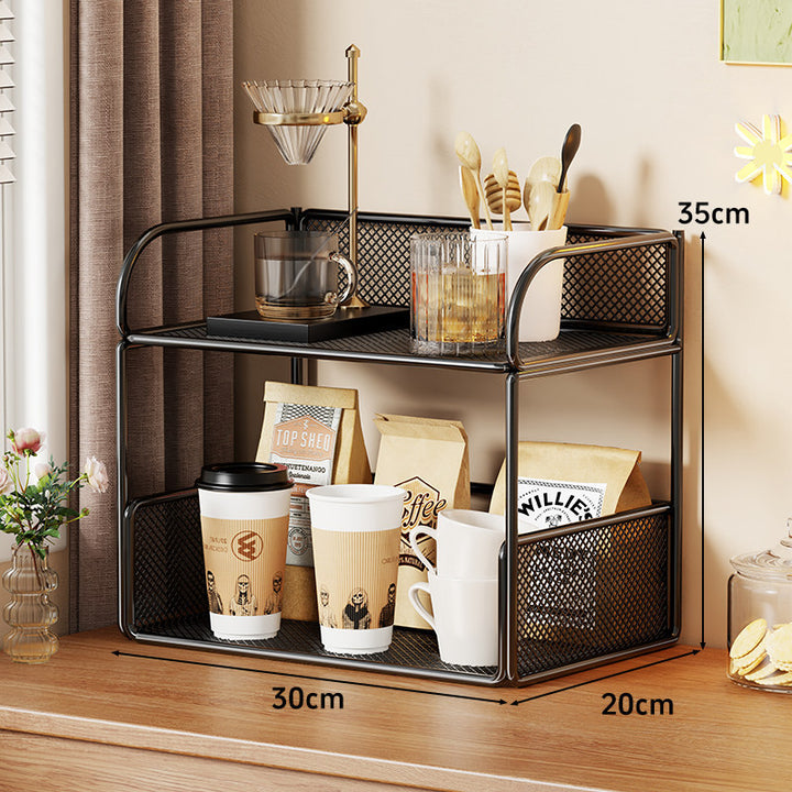 Tiered Metal Mesh Countertop Organizer Shelf with Raised Mesh Sides