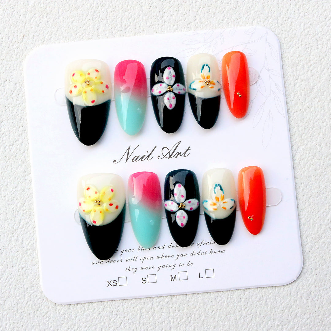 Hand-Painted Floral Art Press-On Nail Set
