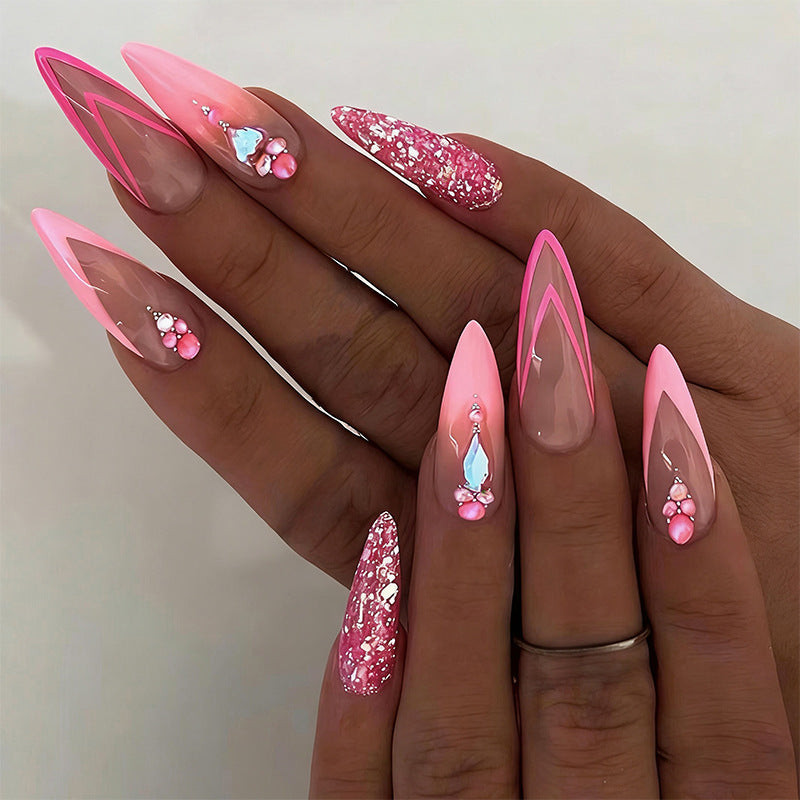 Artificial nail set with glamorous glitter and romantic flower decorations Kalsten