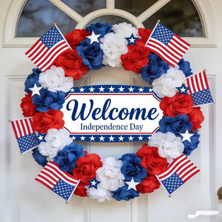 Unisex nan patriotic mesh sunflower wreath with star cutouts and rustic rope hanger Kalsten